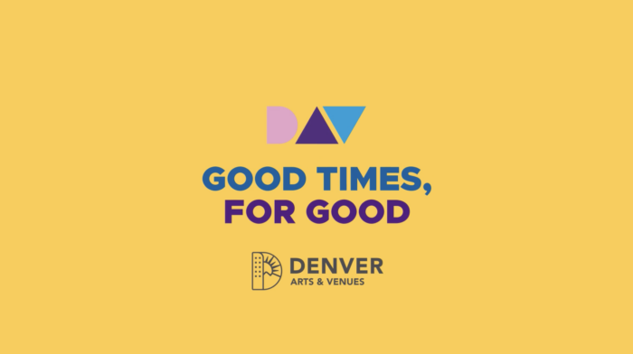 A Denver Arts and Venues logo against a yellow background